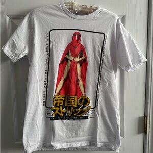 White Graphic Tee with Red and Yellow Design